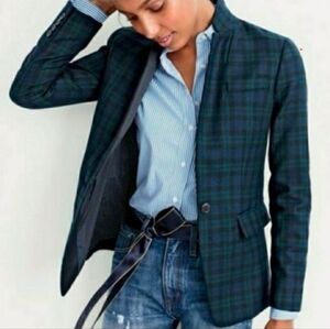 J. Crew Regent Wool Blazer Sz 8 Blackwatch Tartan Plaid Green Navy Corporate